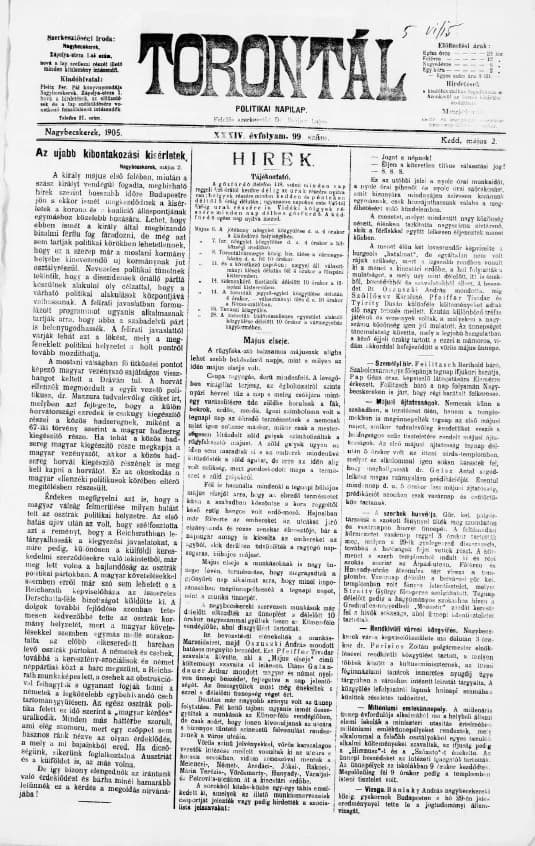 Torontál, 34. évf. 1905. május 2. 99. sz.