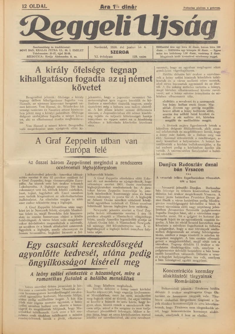 Reggeli Újság, 11. évf. 1930. június 4. 129. sz.