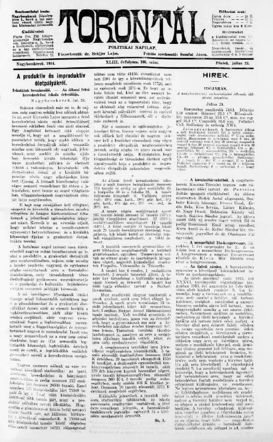 Torontál, 43. évf. 1914. július 24. 166. sz.