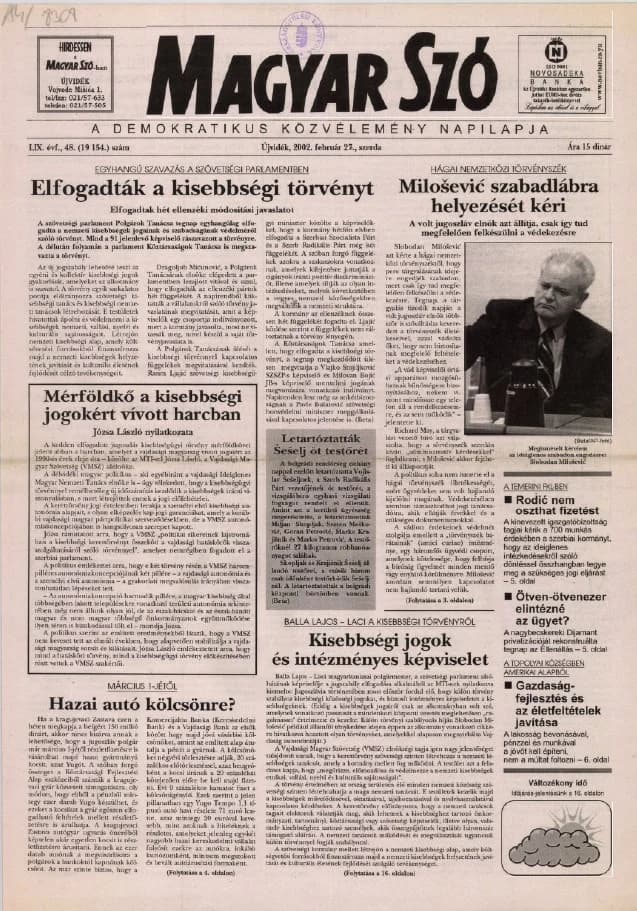 Magyar Szó, 59. évf. 2002. február 27. 48. sz. 1–16. oldal