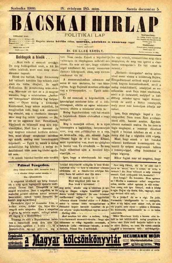 Bácskai Hirlap, 4. évf. 1900. december 5. 185. sz.