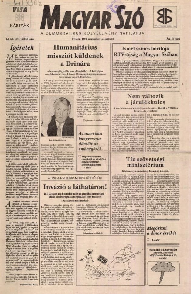 Magyar Szó, 51. évf. 1994. szeptember 15. 197. sz. 1–16. oldal