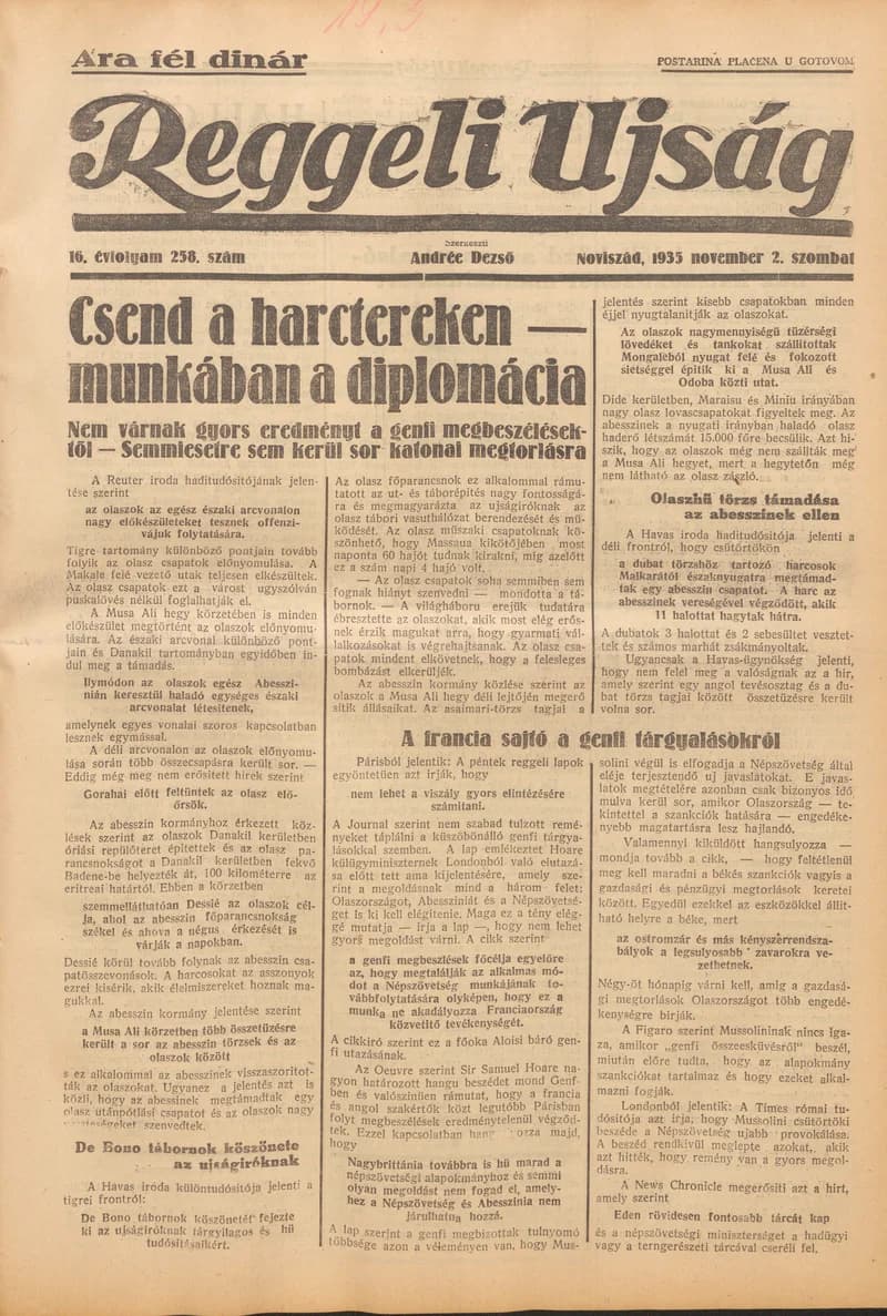 Reggeli Újság, 16. évf. 1935. november 2. 258. sz.