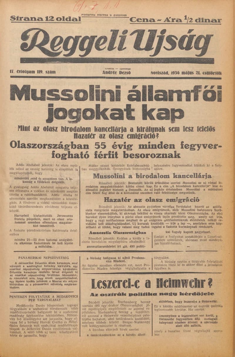 Reggeli Újság, 17. évf. 1936. május 21. 119. sz.