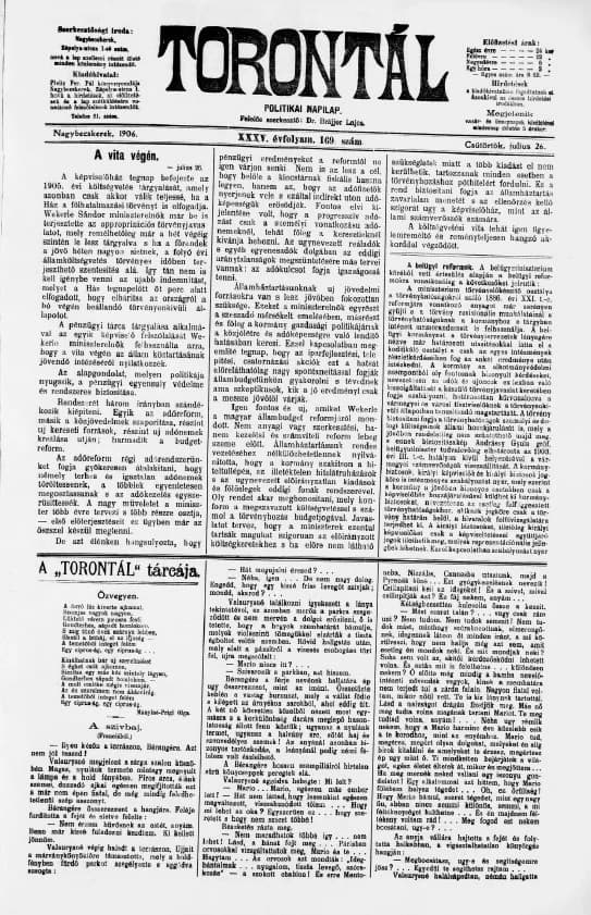 Torontál, 35. évf. 1906. július 26. 169. sz.