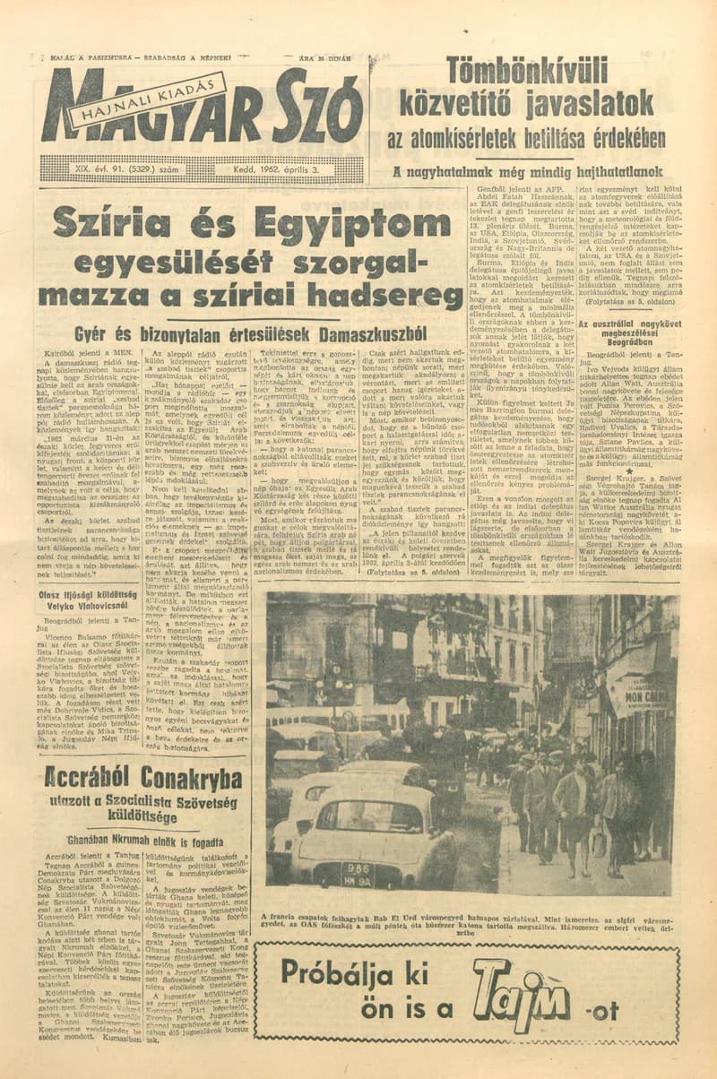 Magyar Szó, 19. évf. 1962. április 3. 91. sz. 1–16. oldal