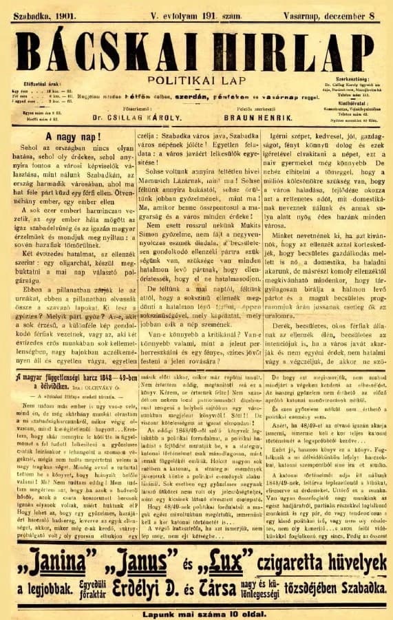 Bácskai Hirlap, 5. évf. 1901. december 8. 191. sz.