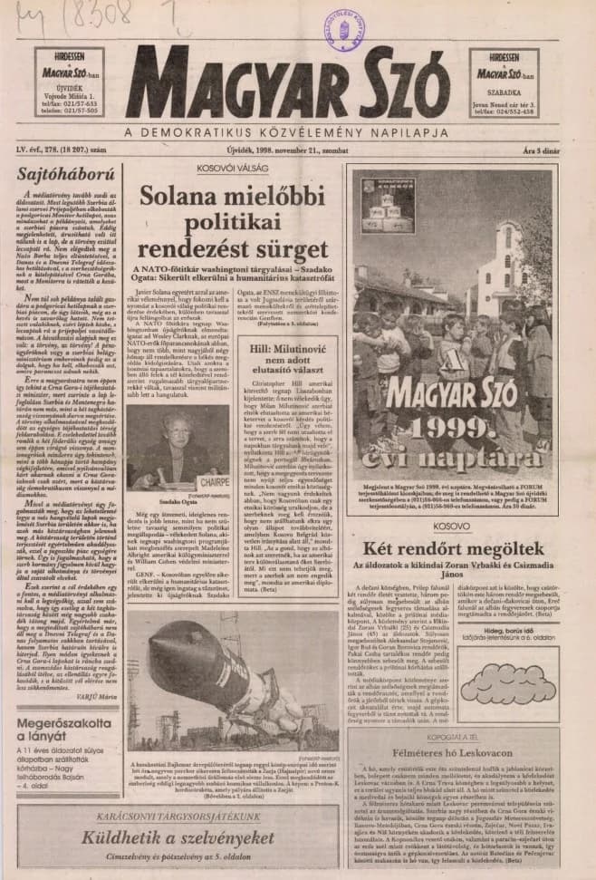 Magyar Szó, 55. évf. 1998. november 21. 278. sz. 1–16. oldal