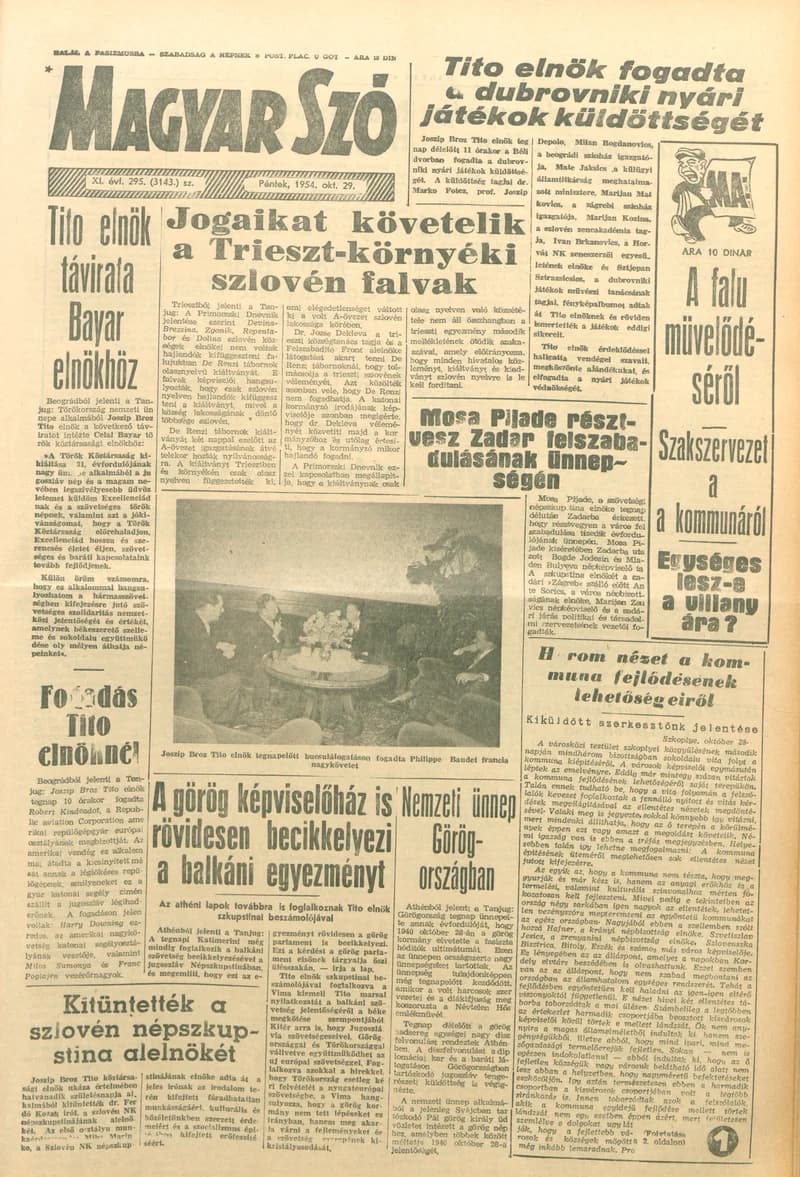 Magyar Szó, 11. évf. 1954. október 29. 295. sz. 1–8. oldal