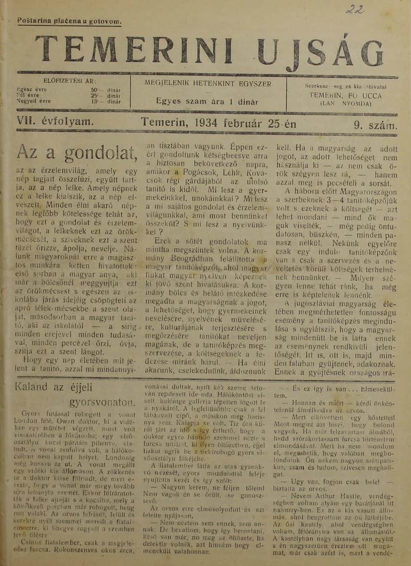 Temerini Újság 1928-1944, 7. évf. 1934. február 25. 9. sz.