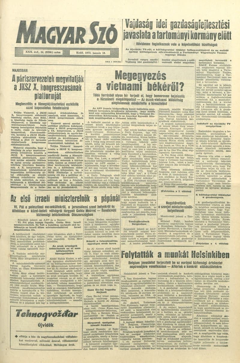 Magyar Szó, 30. évf. 1973. január 16. 14. sz. 1–20. oldal