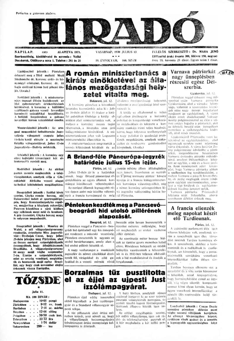 Híradó, 59. évf. 1930. július 13. 160. sz.