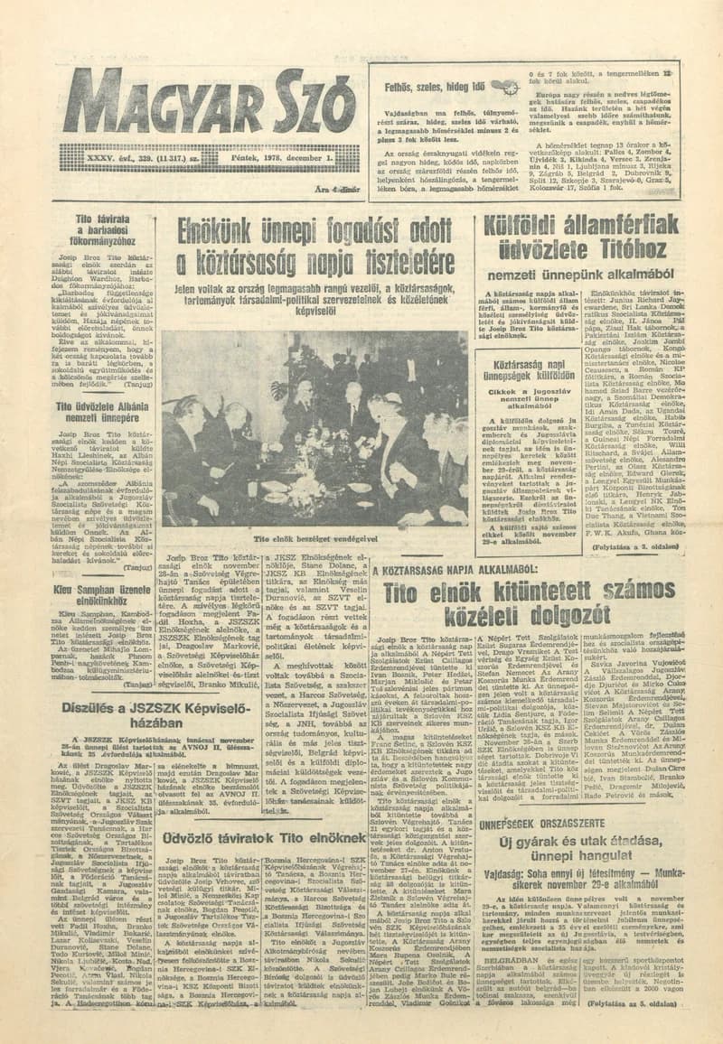 Magyar Szó, 35. évf. 1978. december 1. 329. sz. 1–20. oldal