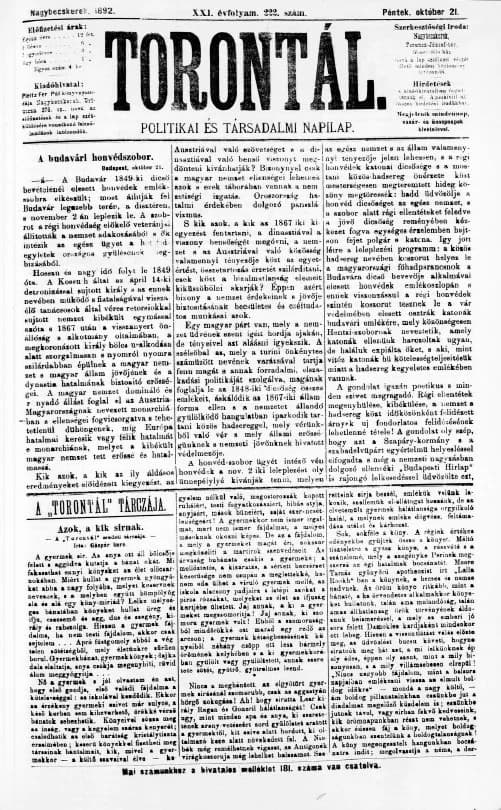 Torontál, 21. évf. 1892. október 21. 222. sz.
