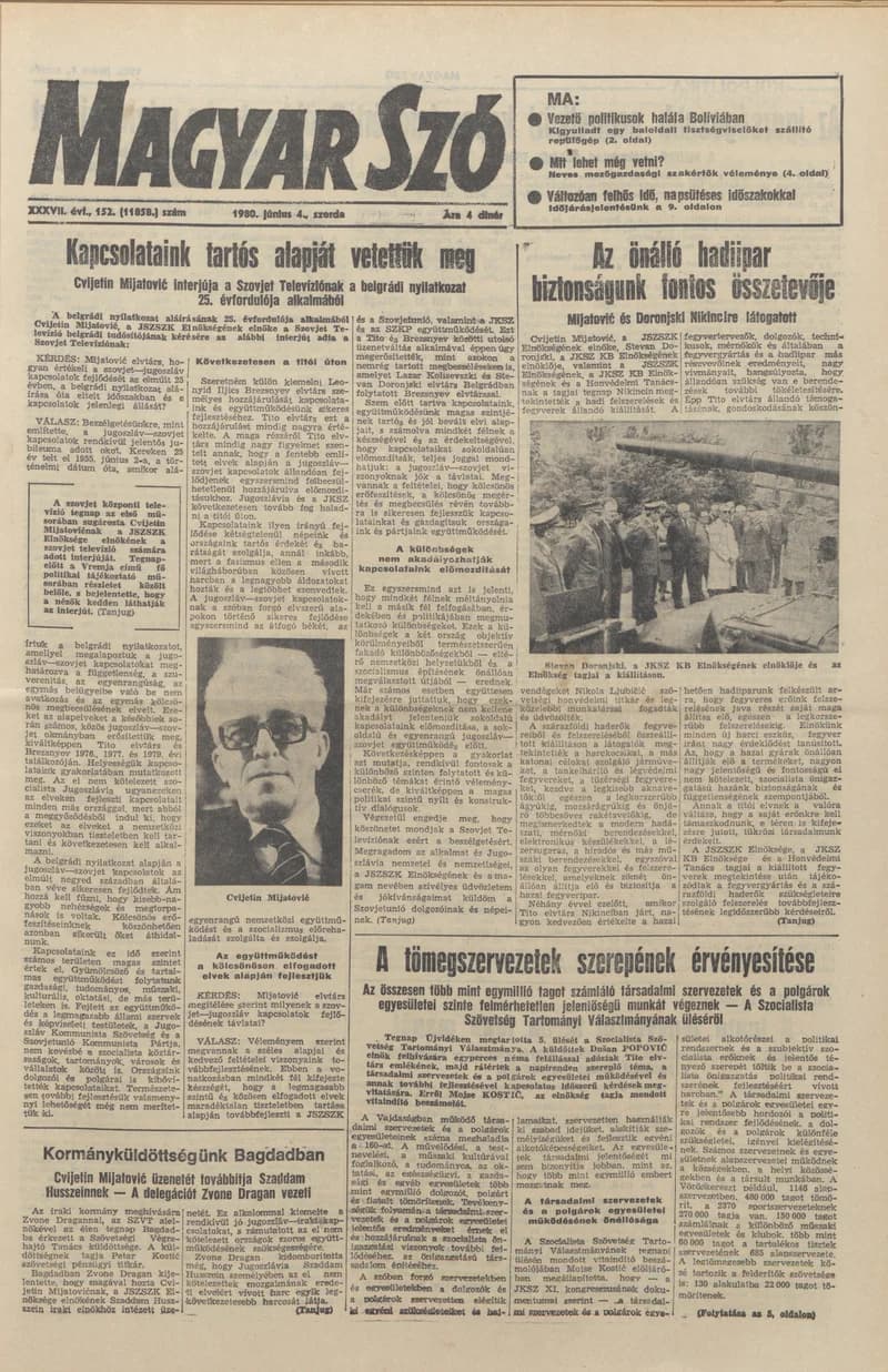 Magyar Szó, 37. évf. 1980. június 4. 152. sz. 1–20. oldal