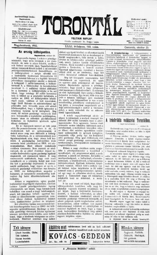 Torontál, 31. évf. 1902. október 23. 243. sz.