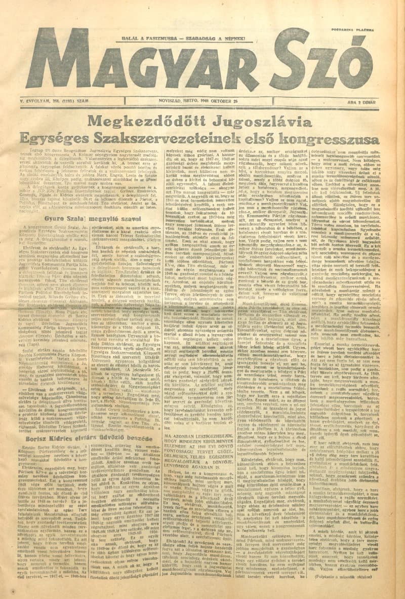 Magyar Szó, 5. évf. 1948. október 25. 256. sz. 1–4. oldal