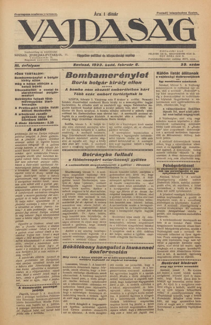 Vajdaság, 3. évf. 1923. február 6. 29. sz.