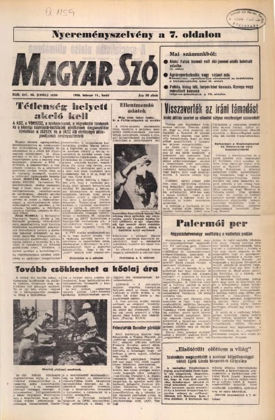 Magyar Szó, 43. évf. 1986. február 11. 40. sz. 1–20. oldal