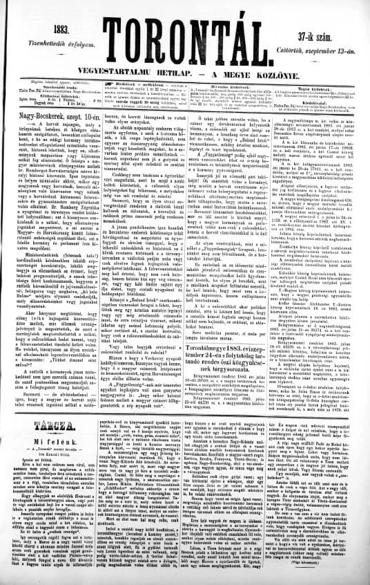 Torontál, 12. évf. 1883. szeptember 13. 37. sz.