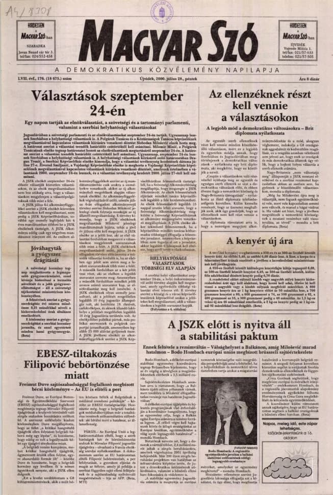 Magyar Szó, 57. évf. 2000. július 28. 176. sz. 1–16. oldal