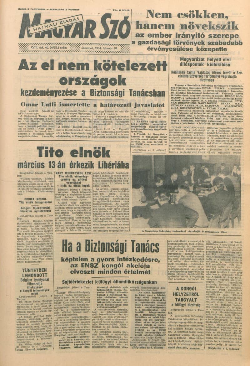 Magyar Szó, 18. évf. 1961. február 18. 40. sz. 1–12. oldal