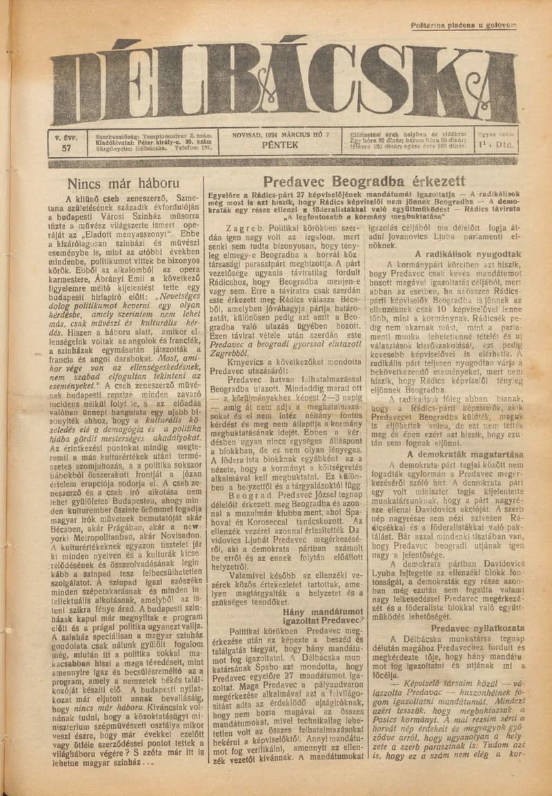 Délbácska, 5. évf. 1924. március 7. 57. sz.