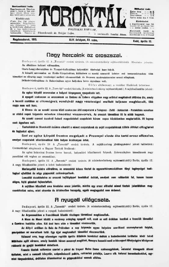 Torontál, 44. évf. 1915. április 13. 83. sz.