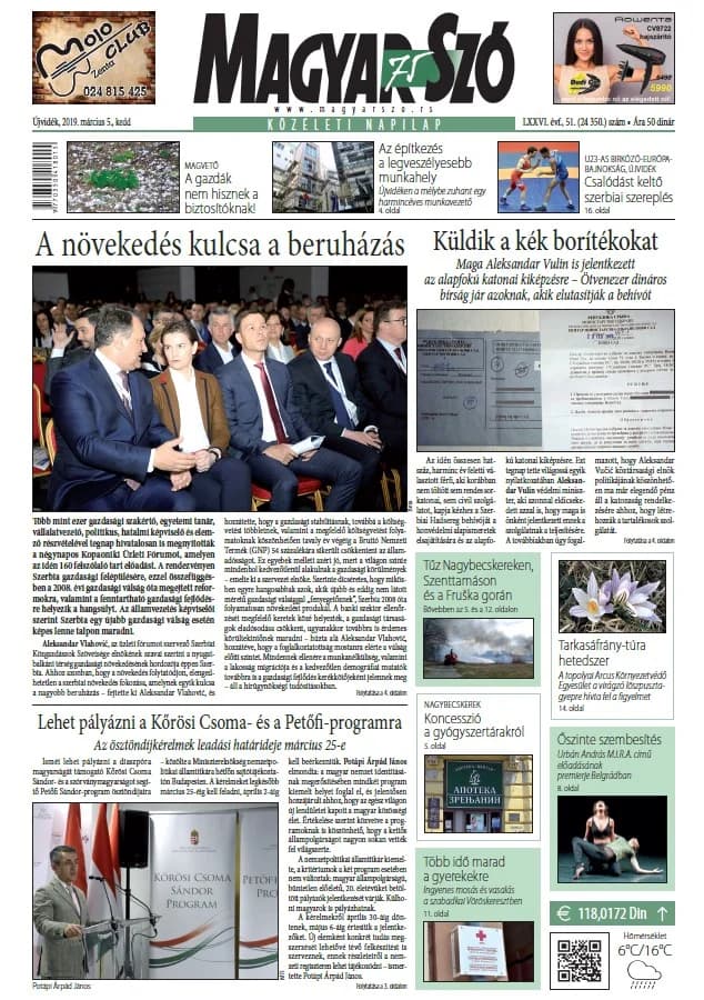 Magyar Szó, 76. évf. 2019. március 5. 51. sz. 1–20. oldal