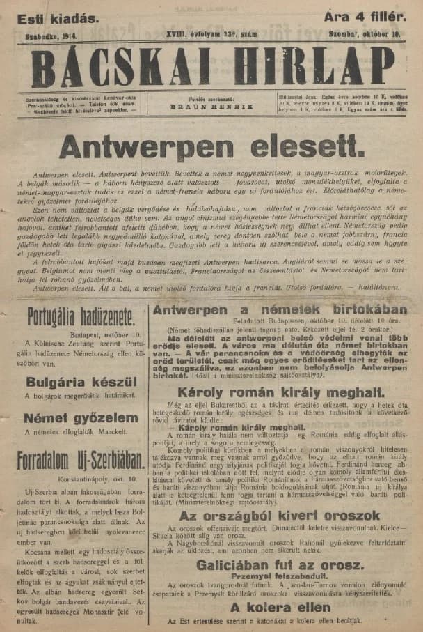 Bácskai Hirlap, 18. évf. 1914. október 10. 239. sz.