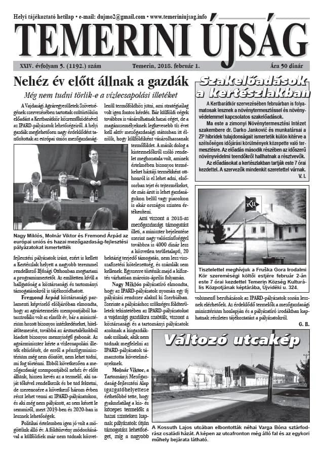 Temerini Újság, 24. évf. 2018. február 1. 5. sz.