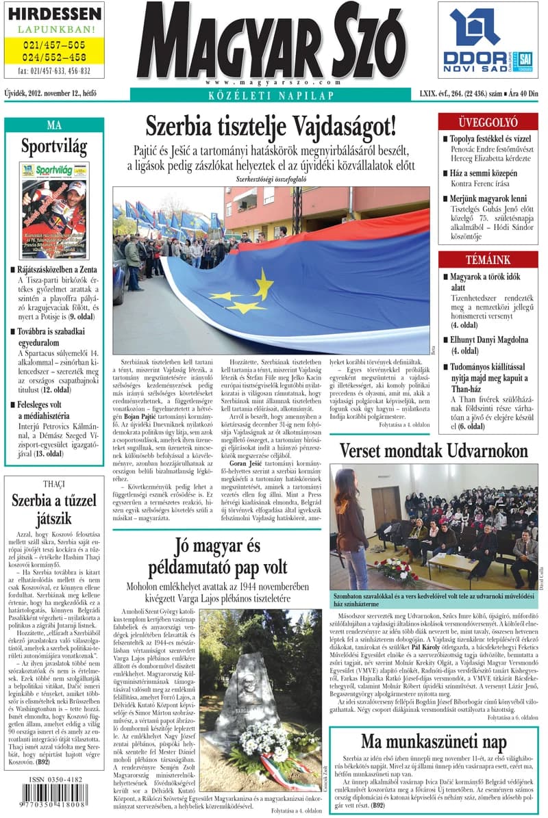 Magyar Szó, 69. évf. 2012. november 12. 264. sz. 1–16. oldal