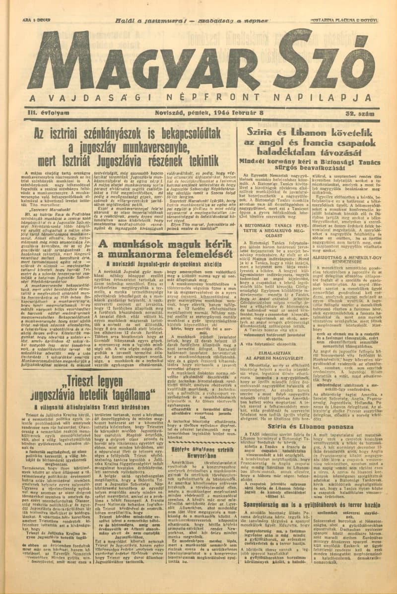 Magyar Szó, 3. évf. 1946. február 8. 32. sz. 1–4. oldal
