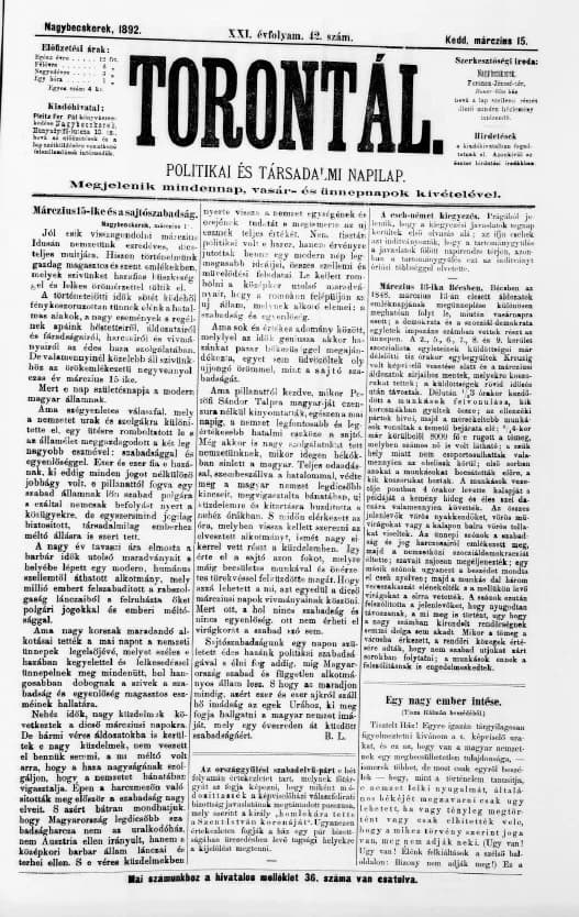 Torontál, 21. évf. 1892. március 15. 42. sz.