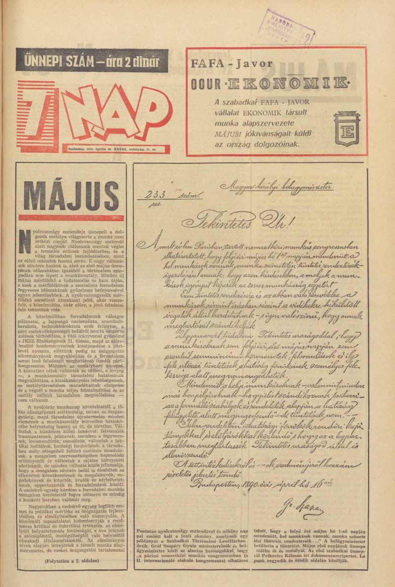 7 Nap, 29. évf. 1974. április 26. 17. sz. 1–32. oldal