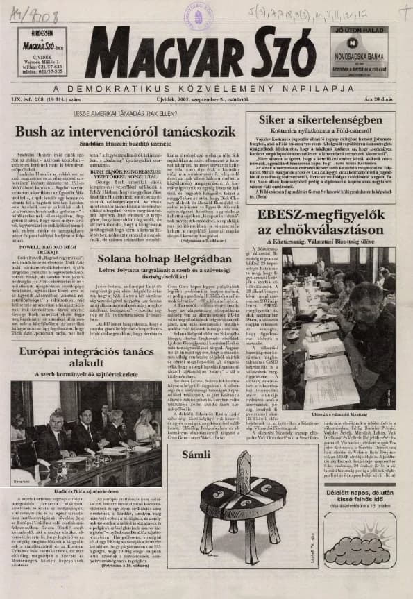 Magyar Szó, 59. évf. 2002. szeptember 5. 208. sz. 1–16. oldal