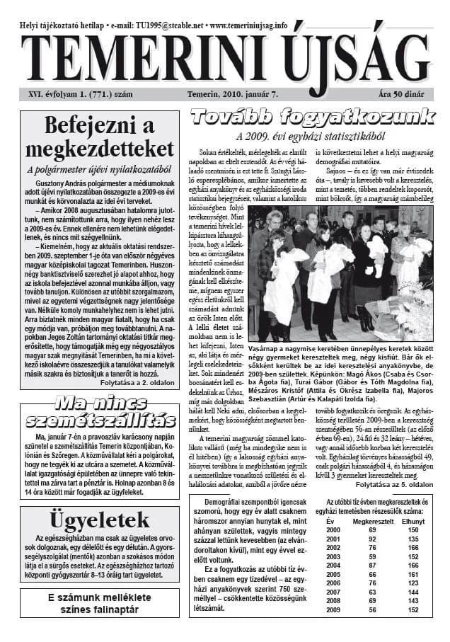 Temerini Újság, 16. évf. 2010. január 7. 1. sz.