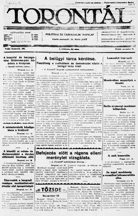 Torontál, 50. évf. 1921. november 18. 255. sz.