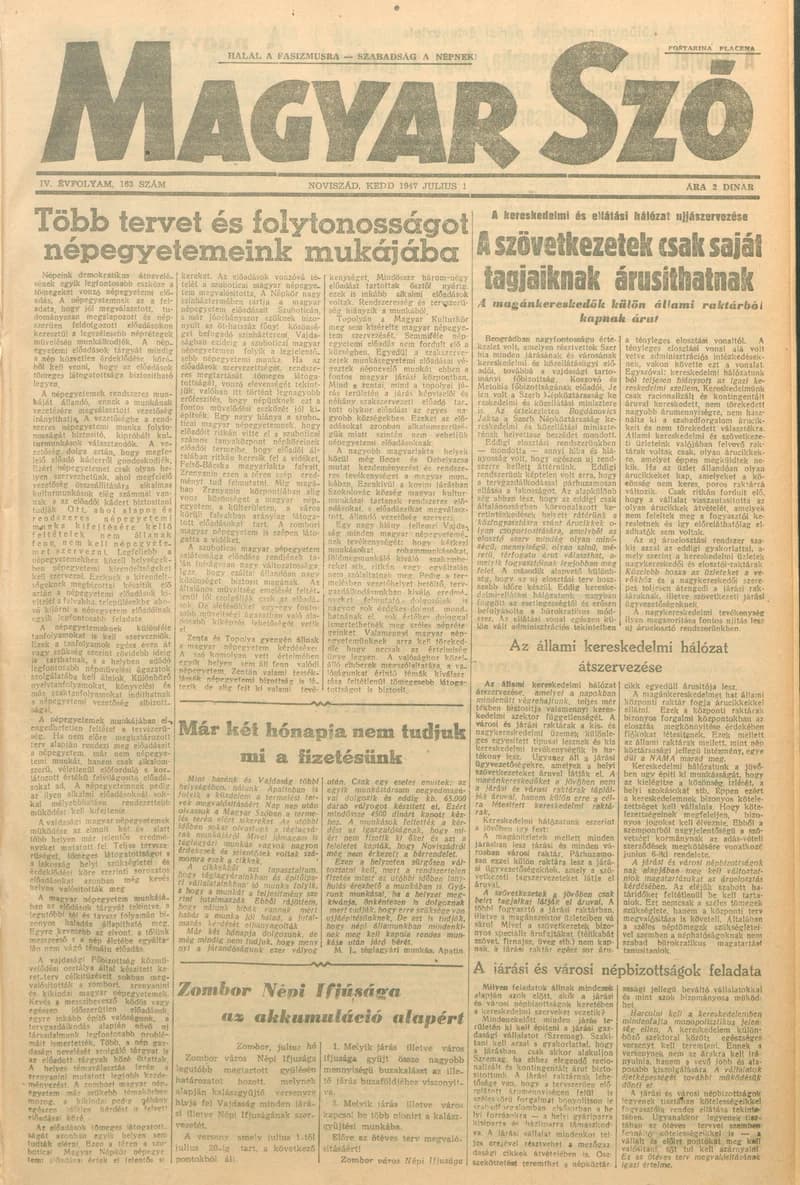 Magyar Szó, 4. évf. 1947. július 1. 163. sz. 1–6. oldal