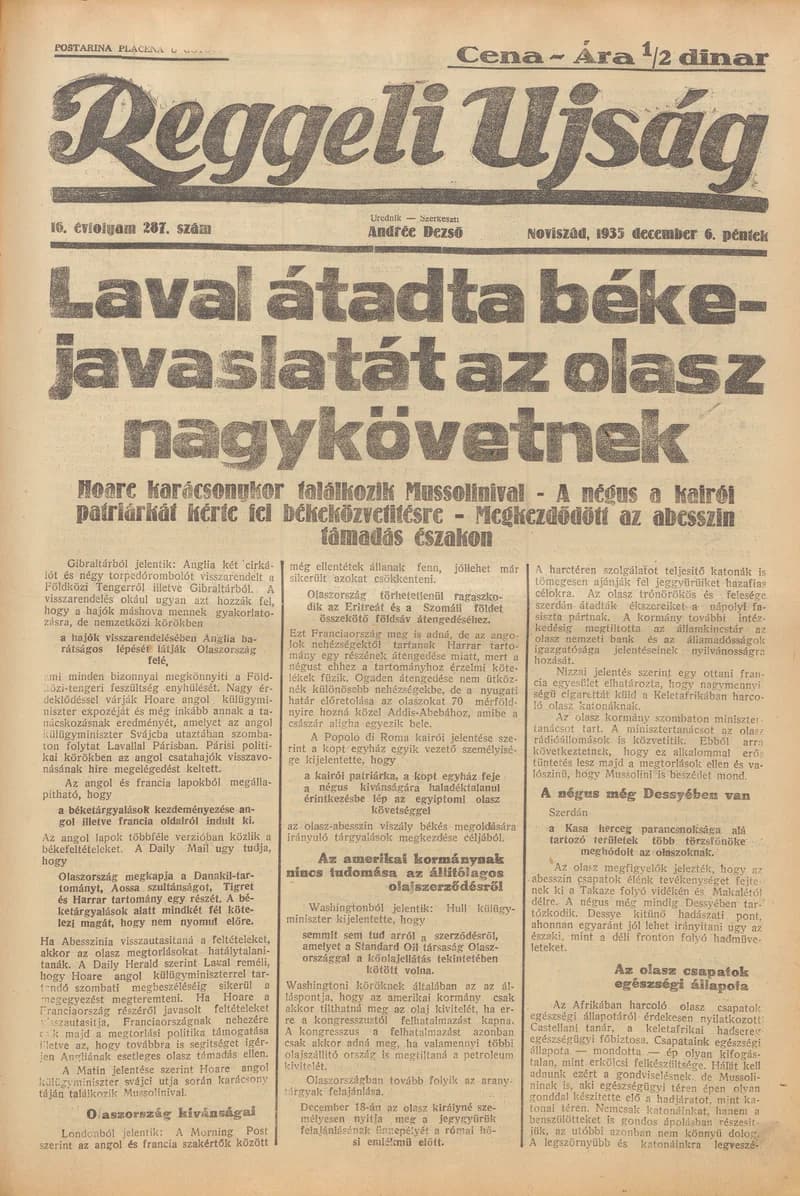 Reggeli Újság, 16. évf. 1935. december 6. 287. sz.