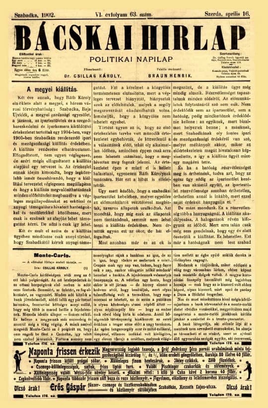 Bácskai Hirlap, 6. évf. 1902. április 16. 63. sz.