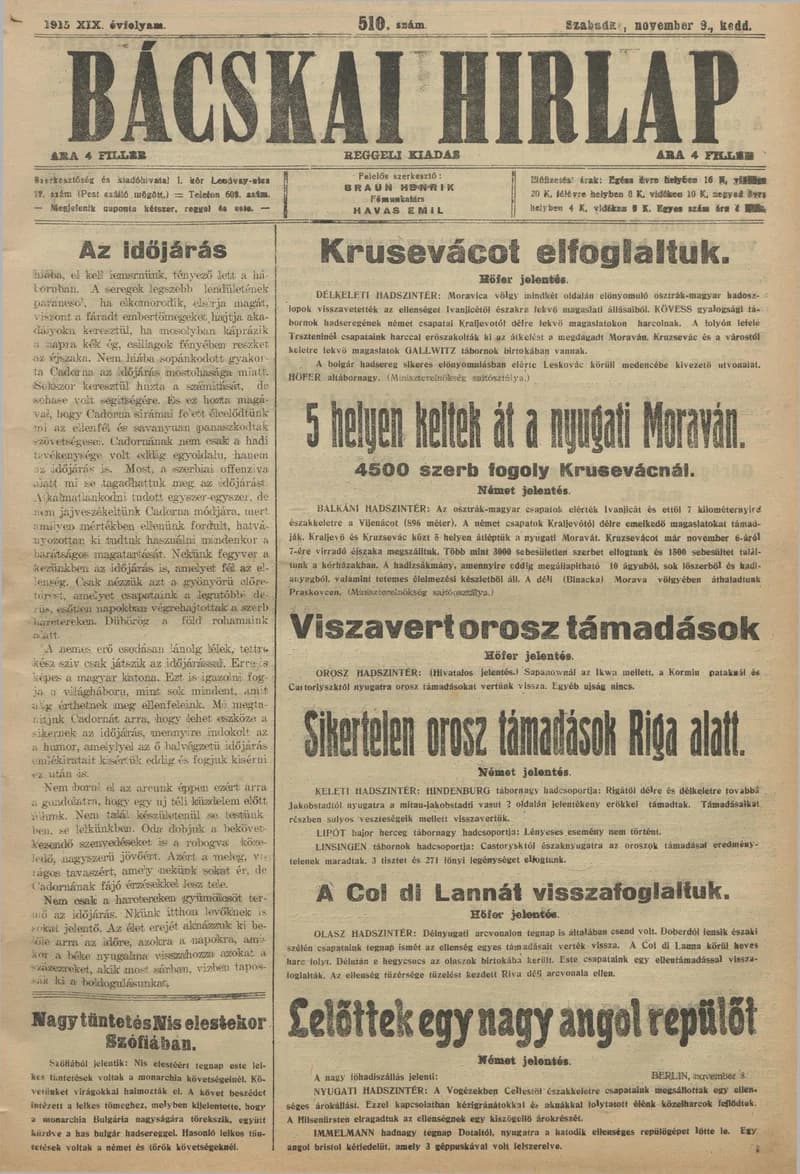 Bácskai Hirlap, 19. évf. 1915. november 9. 510. sz.