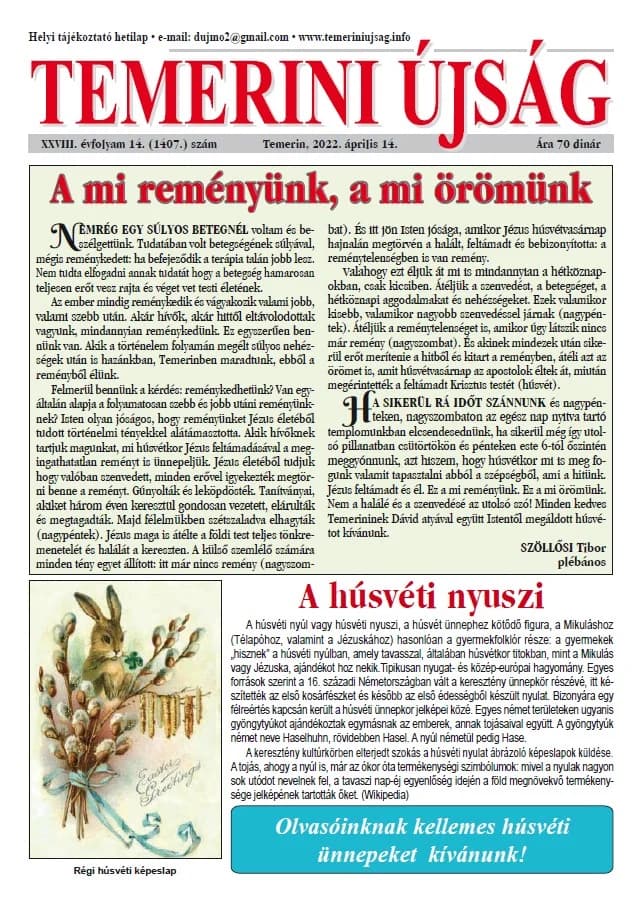 Temerini Újság, 26. évf. 2022. április 14. 14. sz.