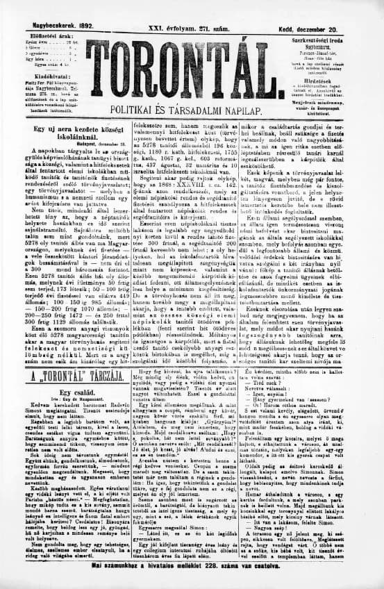 Torontál, 21. évf. 1892. december 20. 271. sz.