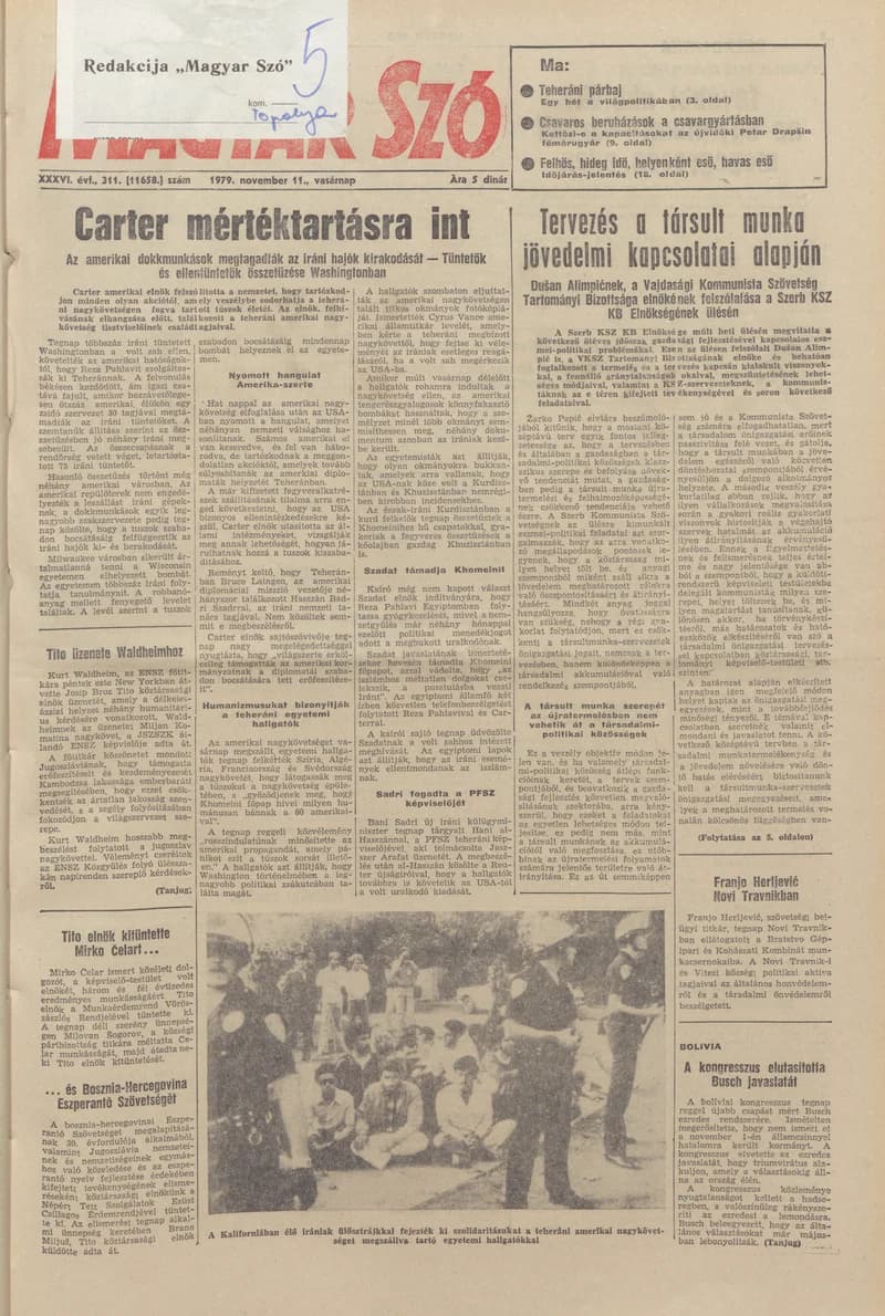 Magyar Szó, 36. évf. 1979. november 11. 311. sz. 1–32. oldal