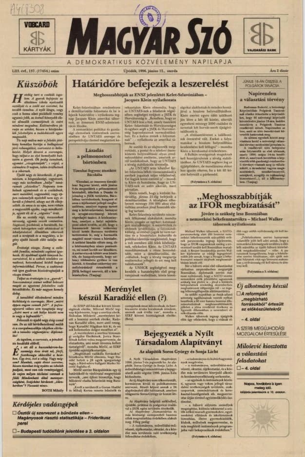 Magyar Szó, 53. évf. 1996. június 12. 137. sz. 1–16. oldal