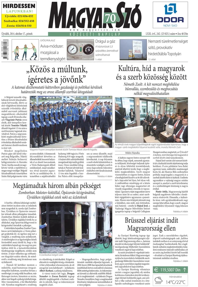 Magyar Szó, 71. évf. 2014. október 17. 242. sz. 1–16. oldal