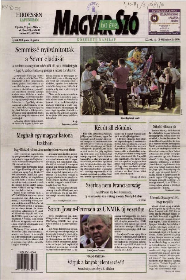 Magyar Szó, 61. évf. 2004. június 18. 141. sz. 1–20. oldal