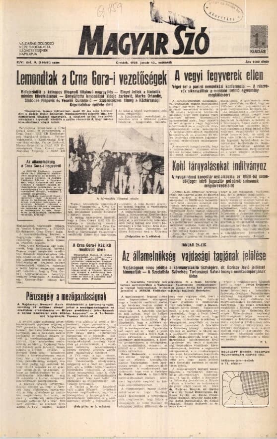 Magyar Szó, 46. évf. 1989. január 12. 9. sz. 1–16. oldal