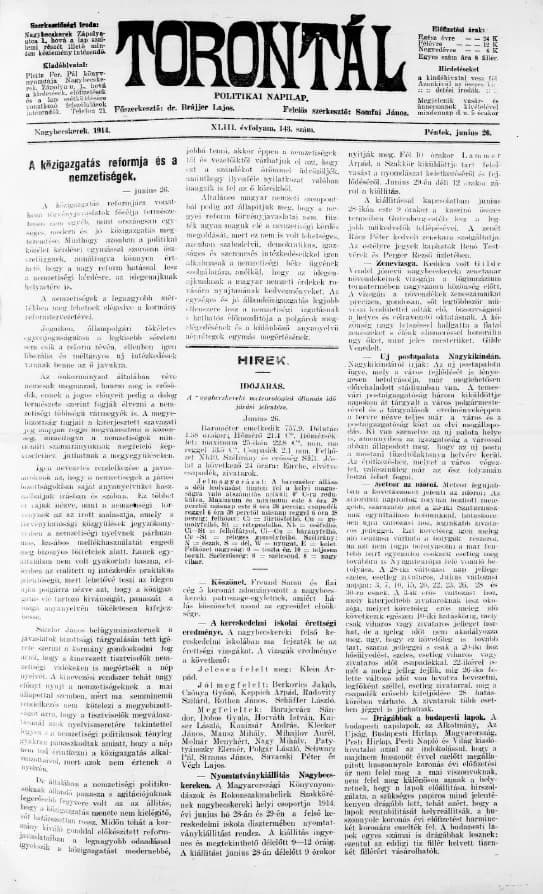 Torontál, 43. évf. 1914. június 26. 143. sz.
